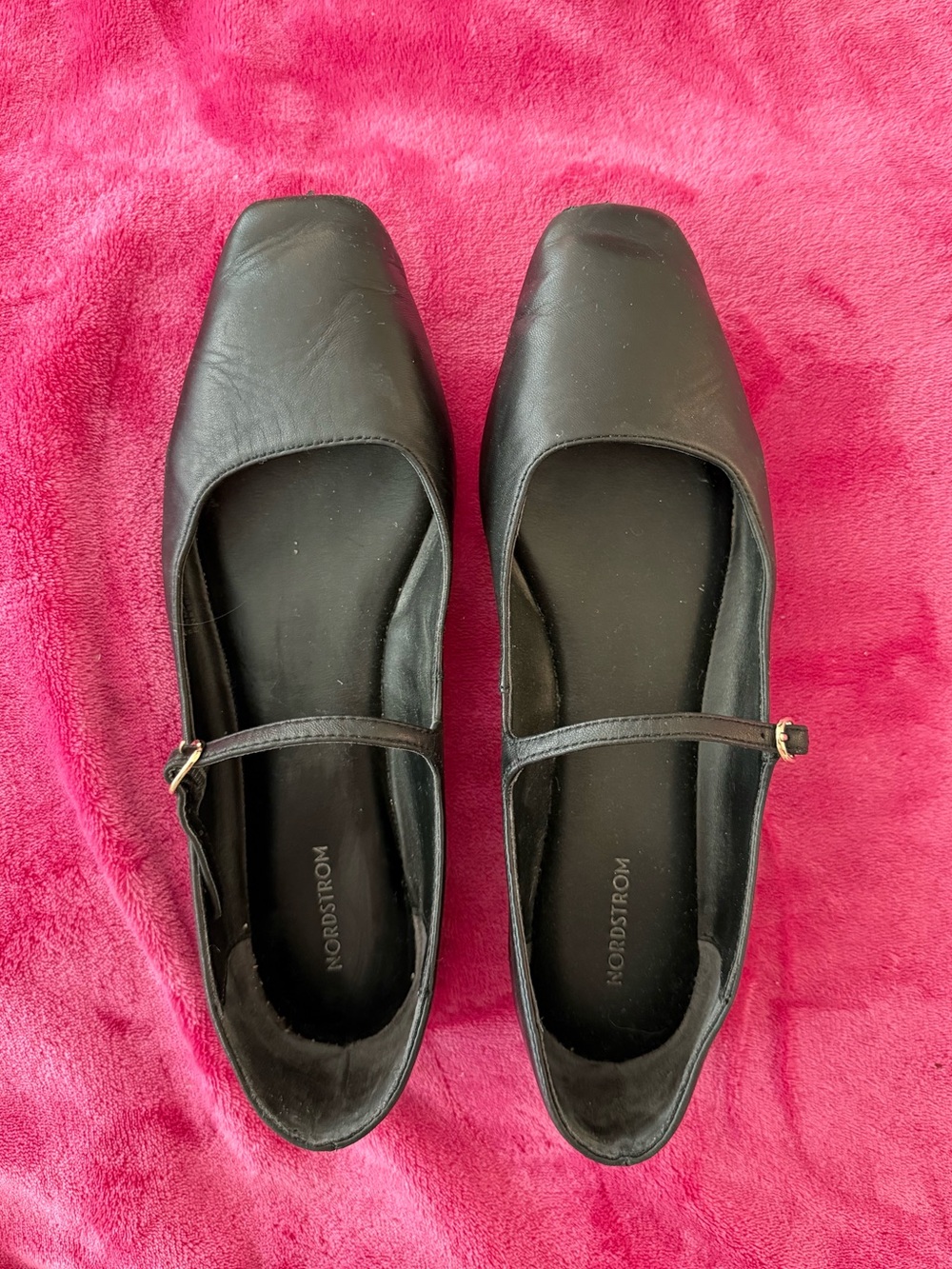 Nordstrom Black Leather Square-Toe Mary Jane Flats